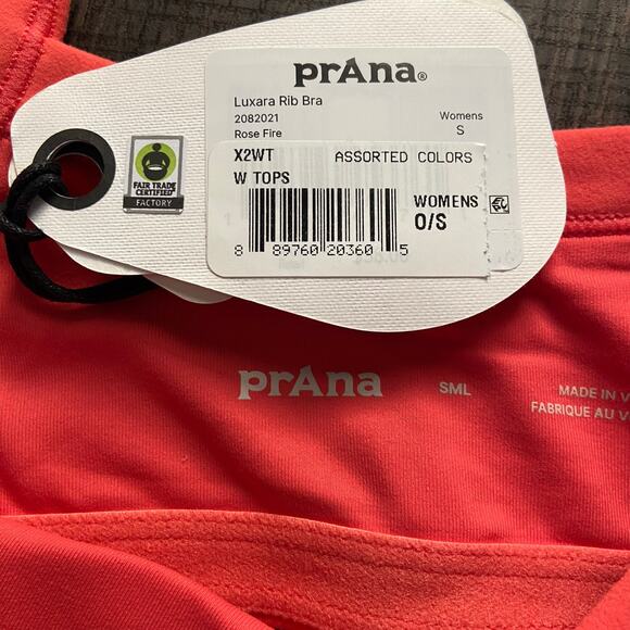 Prana Luxara Rib Sports Bra Women's S Rose Fire Scoop Neck Lightweight Stretch - Picture 6 of 7